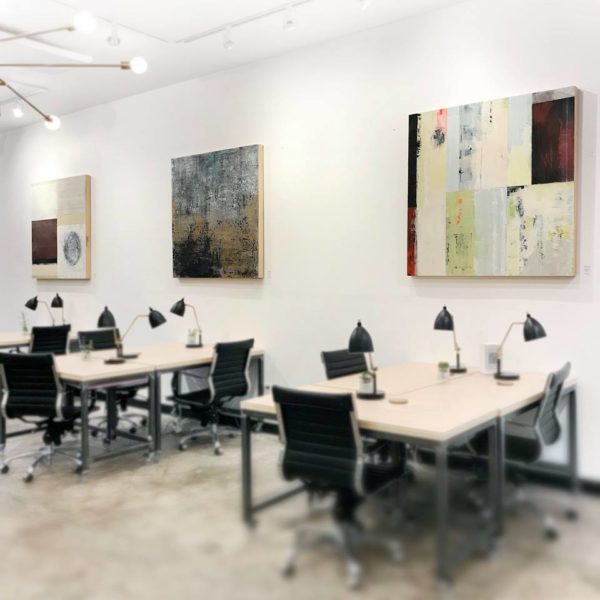 Hastings - 48x48 - Acrylic, pencil, sand on birch panel by christie owen - installed